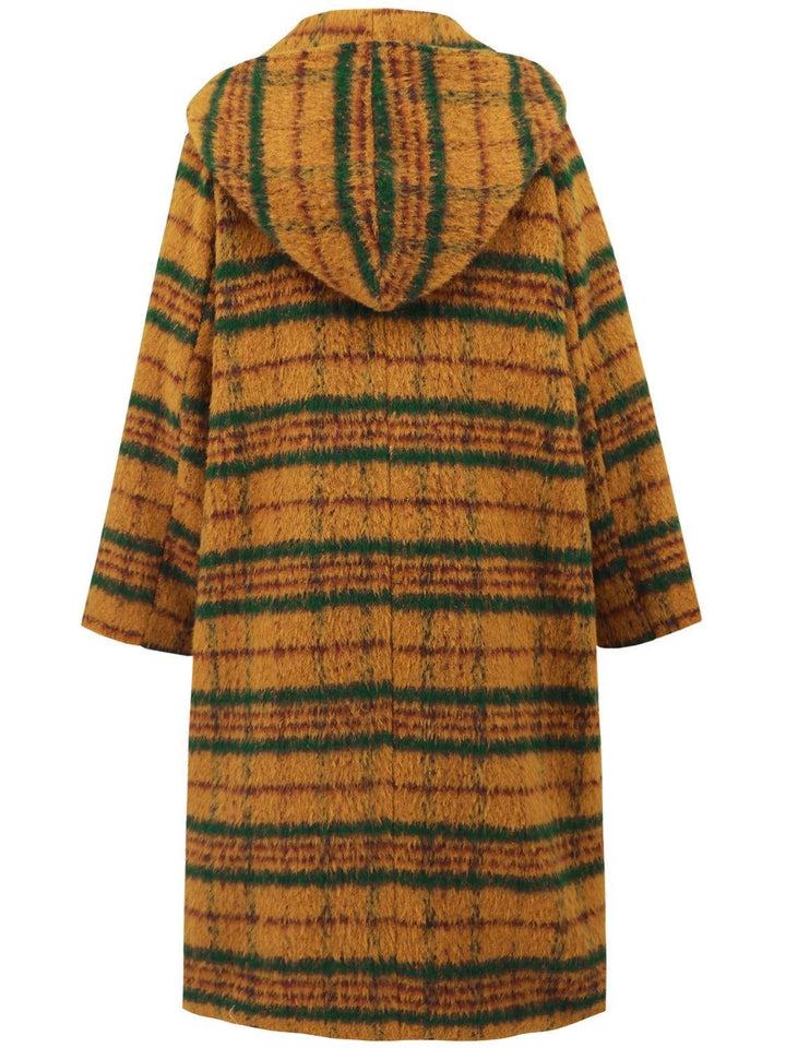 Plaid Long Sleeve Hooded Coat with Pockets - JOWLILI