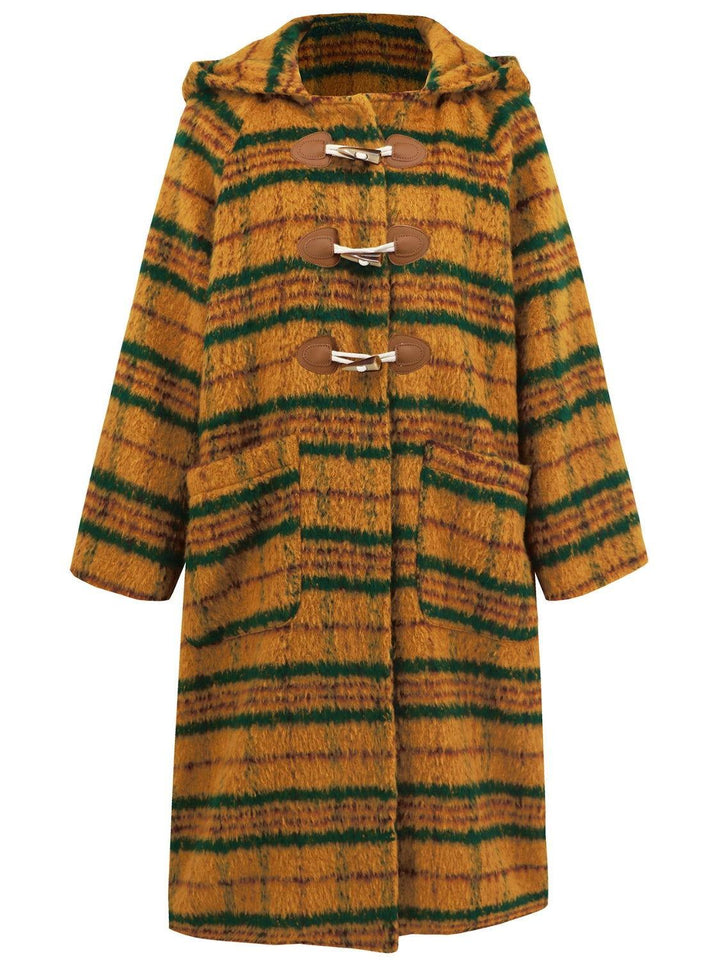 Plaid Long Sleeve Hooded Coat with Pockets - JOWLILI