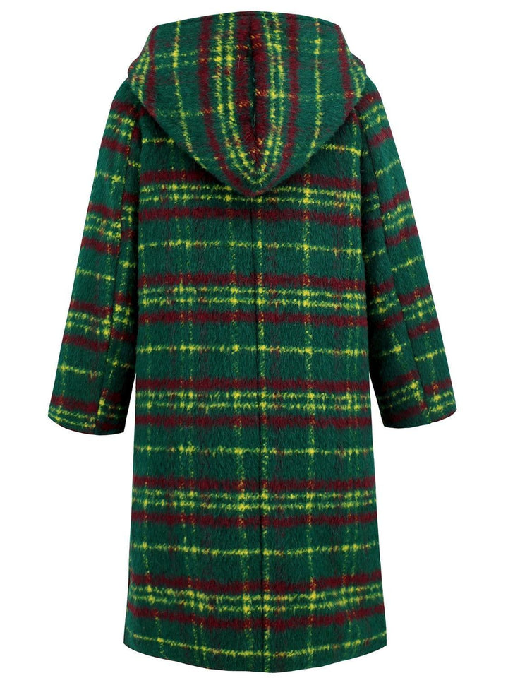 Plaid Long Sleeve Hooded Coat with Pockets - JOWLILI