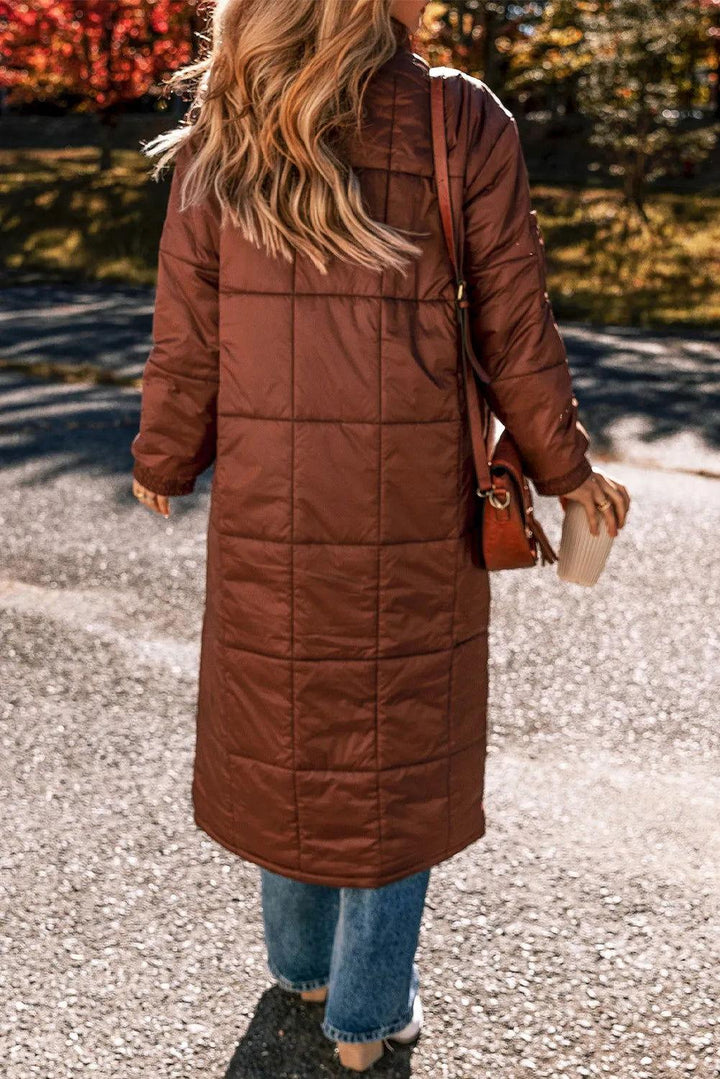 Pocketed Bubble Texture Long Sleeve Longline Winter Coat - JOWLILI