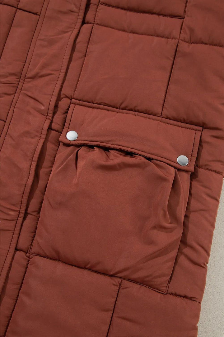 Pocketed Bubble Texture Long Sleeve Longline Winter Coat - JOWLILI