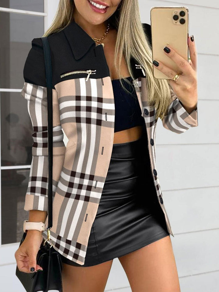 Printed Button Up Zip Detail Shacket - JOWLILI