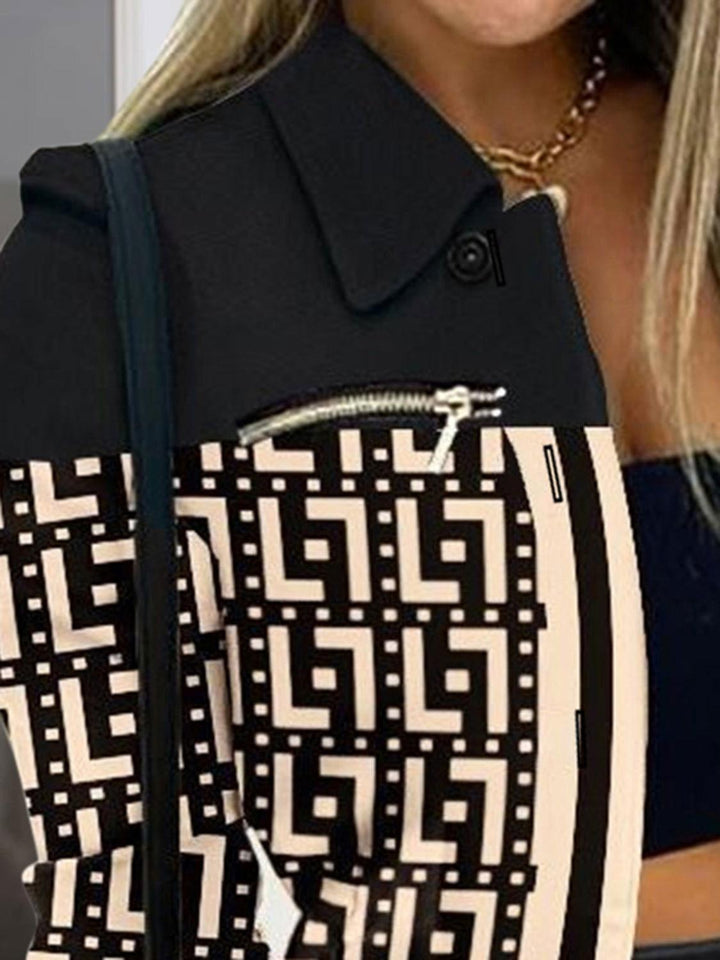 Printed Button Up Zip Detail Shacket - JOWLILI