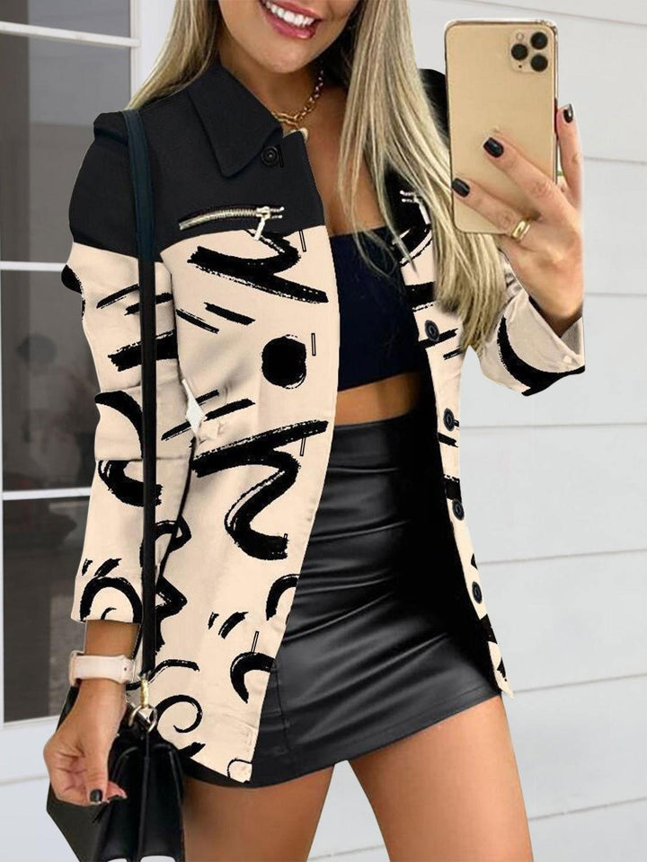 Printed Button Up Zip Detail Shacket - JOWLILI