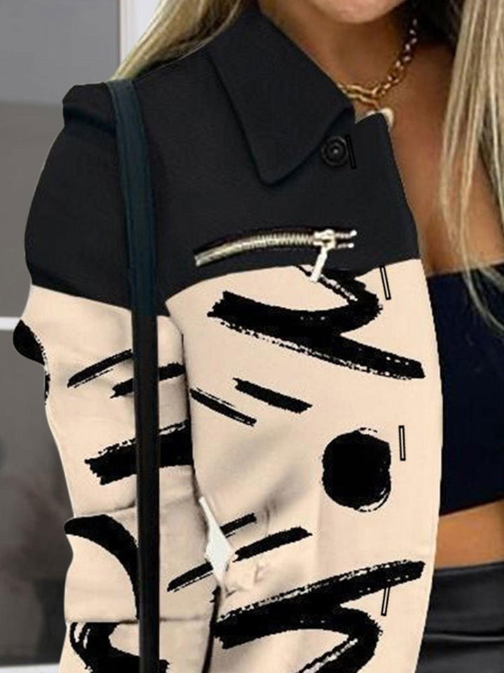 Printed Button Up Zip Detail Shacket - JOWLILI