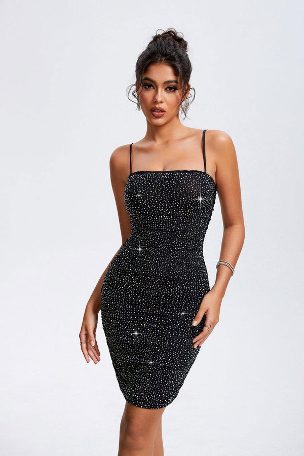 Rhinestone Square Neck Cami Dress - JOWLILI
