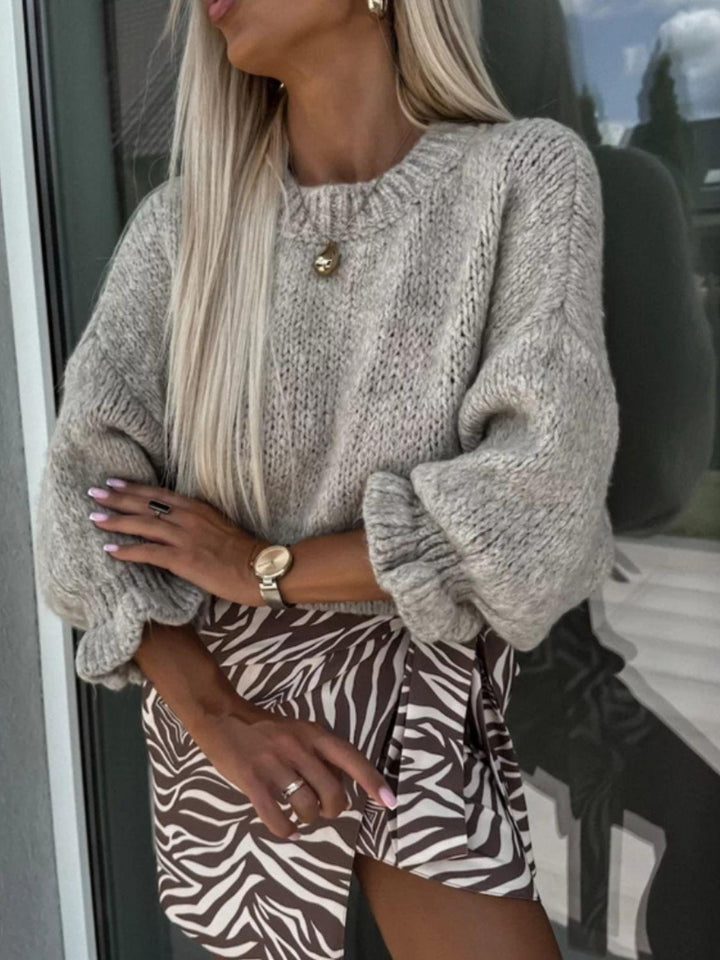 Round Neck Long Sleeve Sweater - JOWLILI