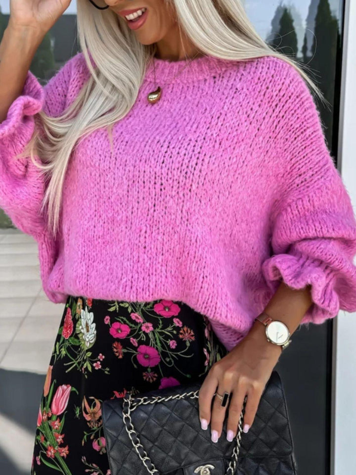 Round Neck Long Sleeve Sweater - JOWLILI