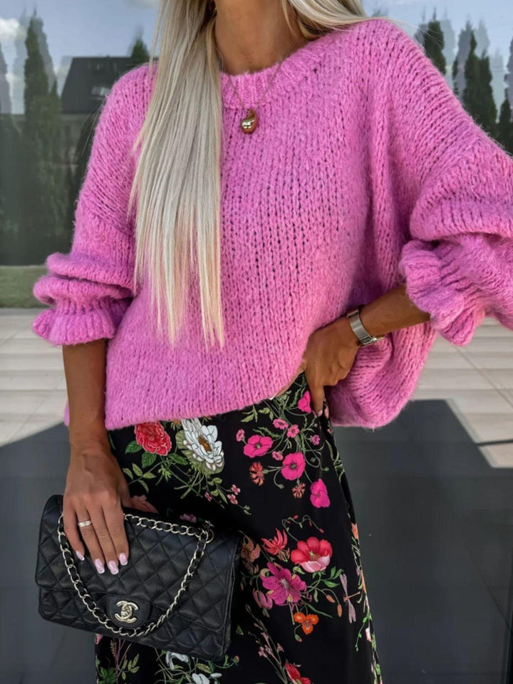 Round Neck Long Sleeve Sweater - JOWLILI