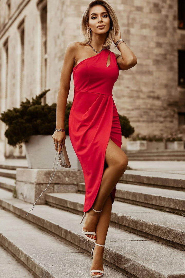 Ruched Cutout Single Shoulder Dress - JOWLILI