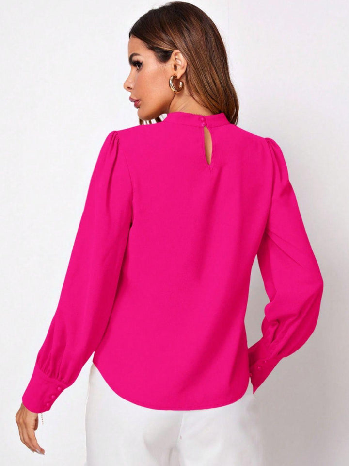 Ruched Mock Neck Long Sleeve Blouse - JOWLILI