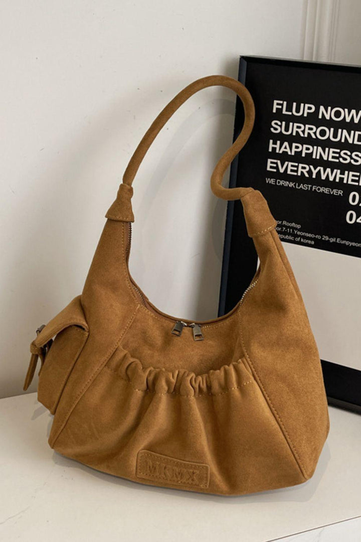 Ruched Suede Handbag with Zipper - JOWLILI