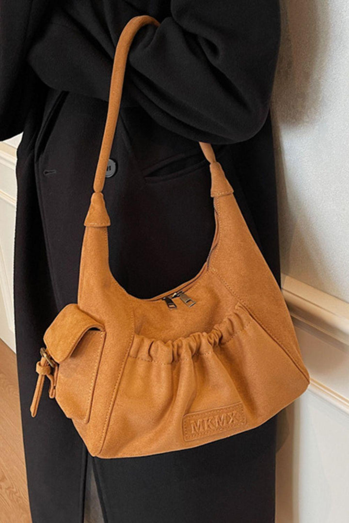 Ruched Suede Handbag with Zipper - JOWLILI