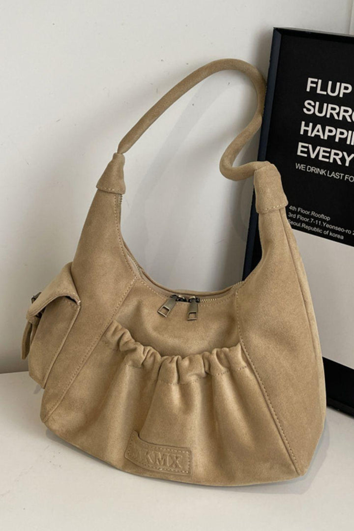 Ruched Suede Handbag with Zipper - JOWLILI