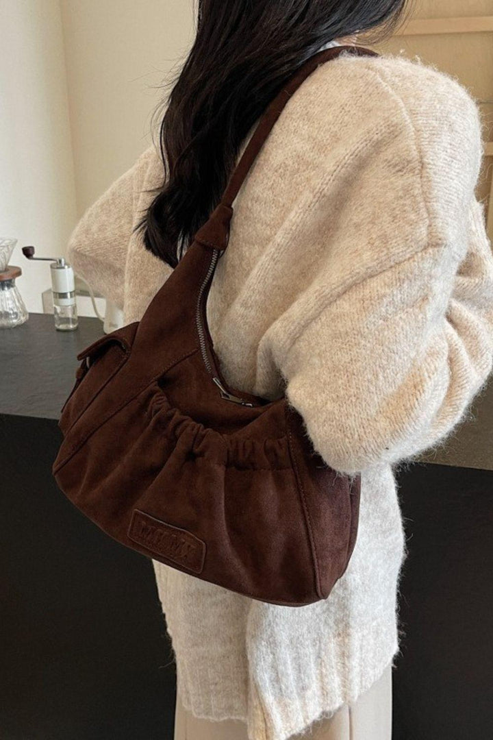 Ruched Suede Handbag with Zipper - JOWLILI
