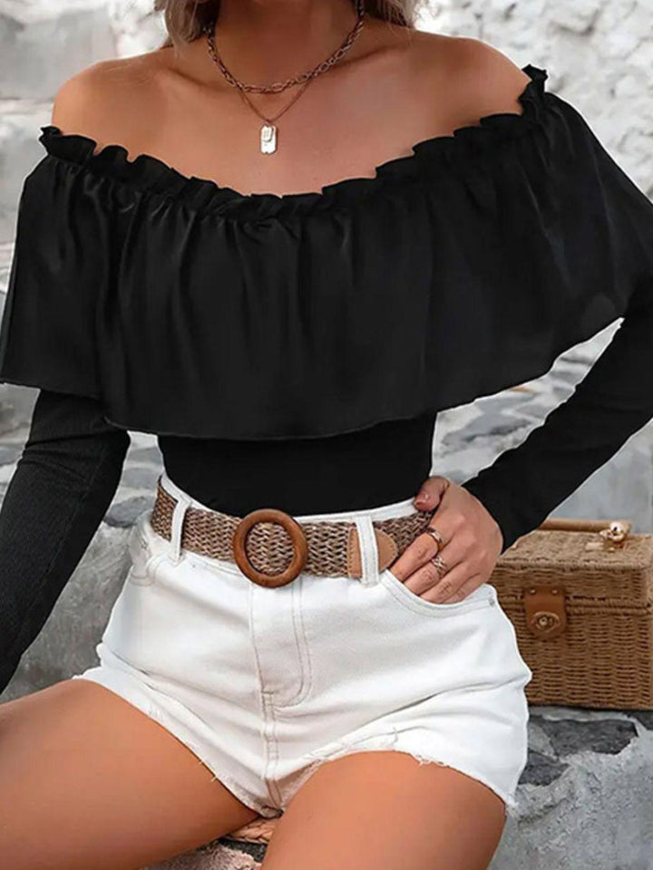 Ruffled Off-Shoulder Long Sleeve Blouse - JOWLILI