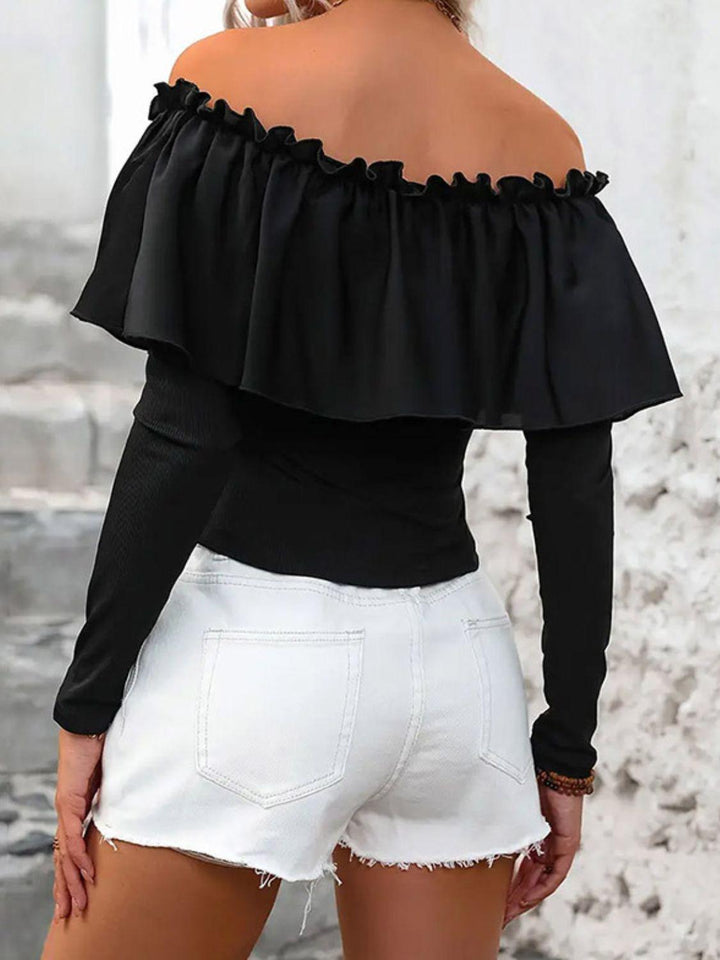 Ruffled Off-Shoulder Long Sleeve Blouse - JOWLILI