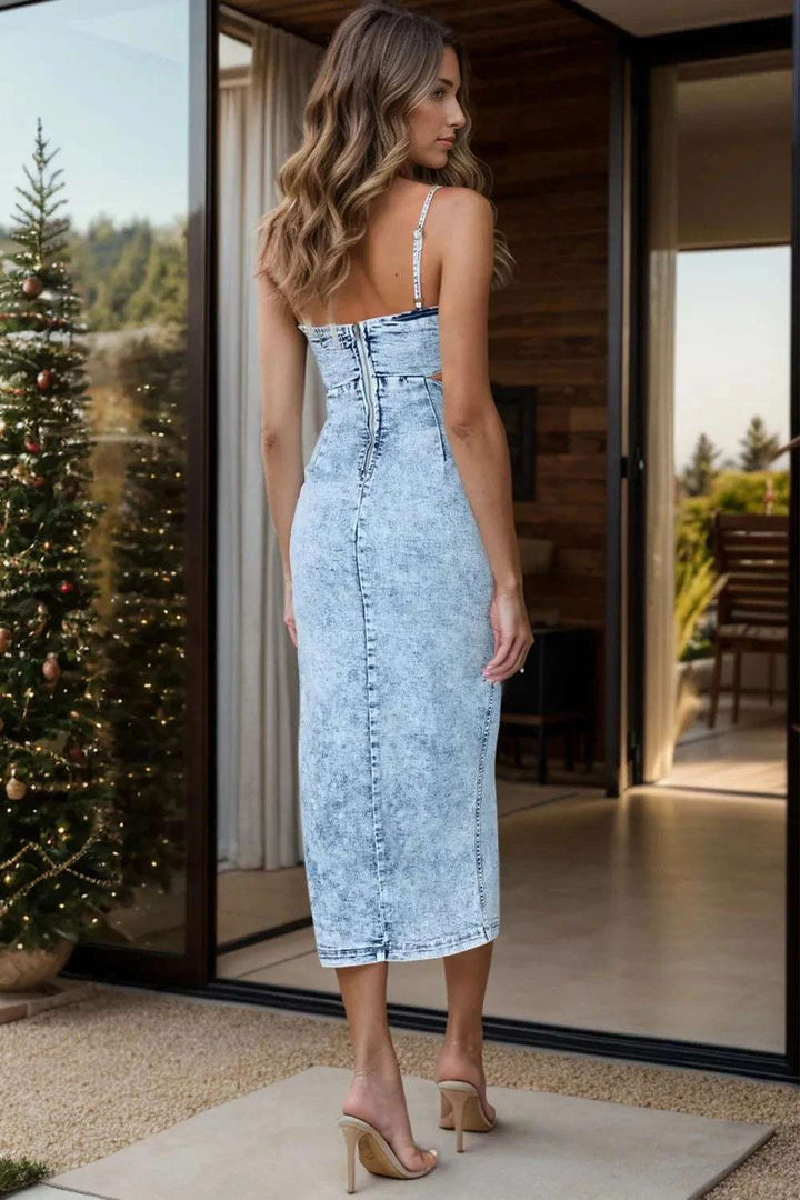 Sculpted Cutout Denim Corset Dress - JOWLILI