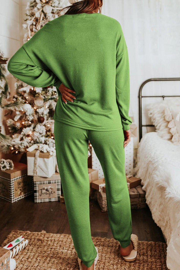 Sequin Socks Round Neck Long Sleeve Top and Pants Lounge Set - JOWLILI