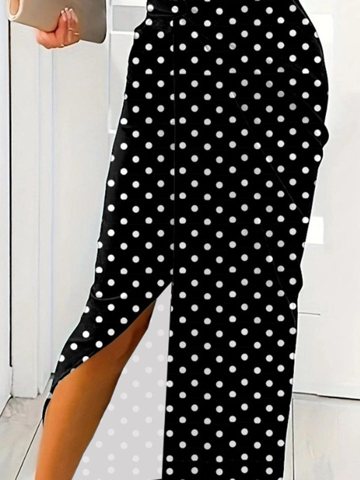 Slit Polka Dot V-Neck Dress - JOWLILI