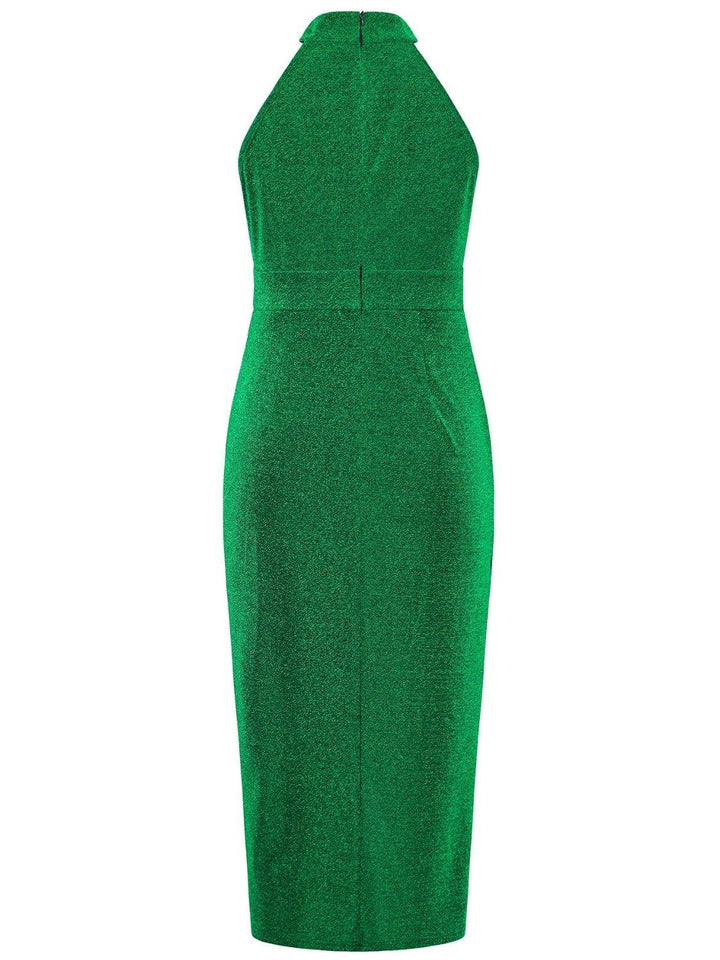 Slit Ruched Mock Neck Sleeveless Dress - JOWLILI