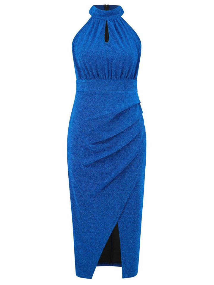 Slit Ruched Mock Neck Sleeveless Dress - JOWLILI