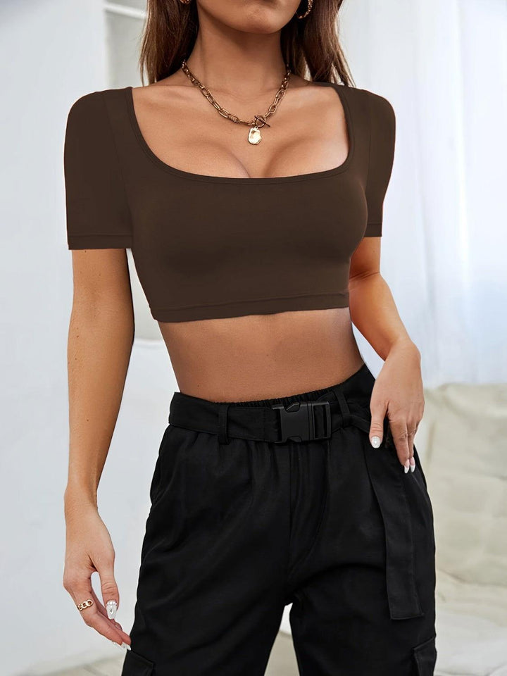Square Neck Short Sleeve T-Shirt - JOWLILI