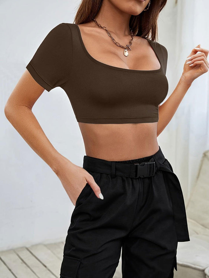 Square Neck Short Sleeve T-Shirt - JOWLILI