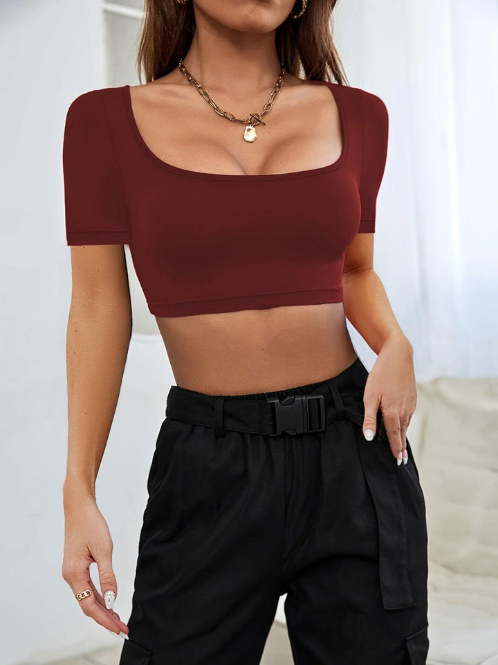 Square Neck Short Sleeve T-Shirt - JOWLILI