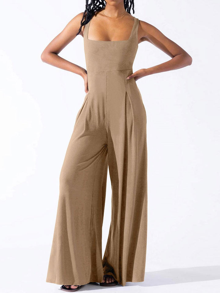 Square Neck Wide Strap Jumpsuit - JOWLILI