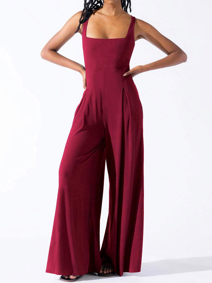 Square Neck Wide Strap Jumpsuit - JOWLILI