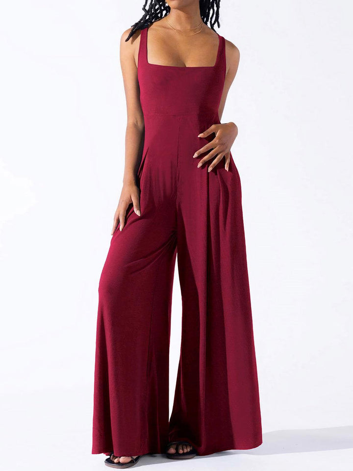 Square Neck Wide Strap Jumpsuit - JOWLILI