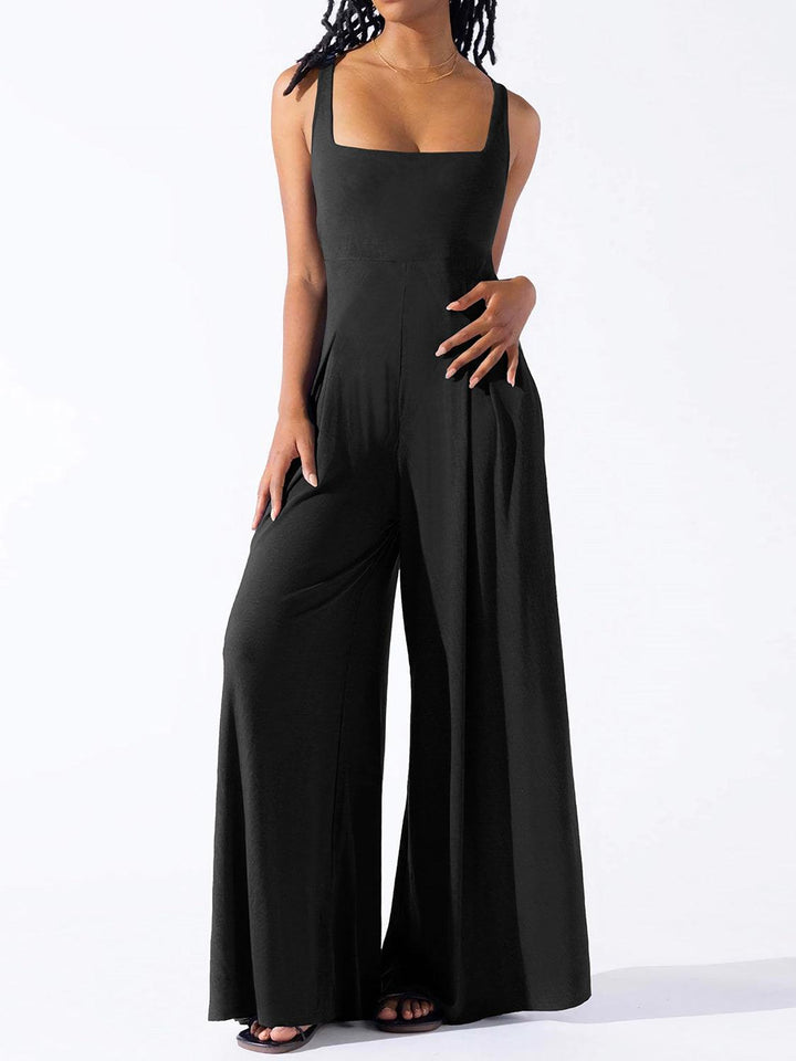 Square Neck Wide Strap Jumpsuit - JOWLILI
