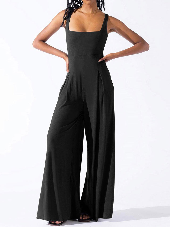Square Neck Wide Strap Jumpsuit - JOWLILI