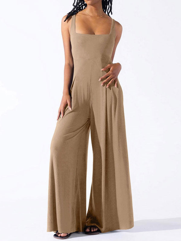 Square Neck Wide Strap Jumpsuit - JOWLILI -  -  -  - - #tag1#