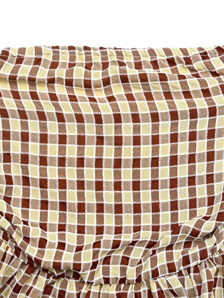 Strapless Smocked Plaid Peplum Top Retro Summer Chic - JOWLILI