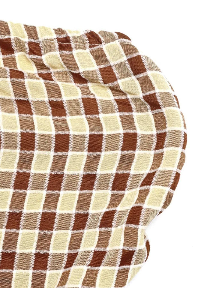 Strapless Smocked Plaid Peplum Top Retro Summer Chic - JOWLILI