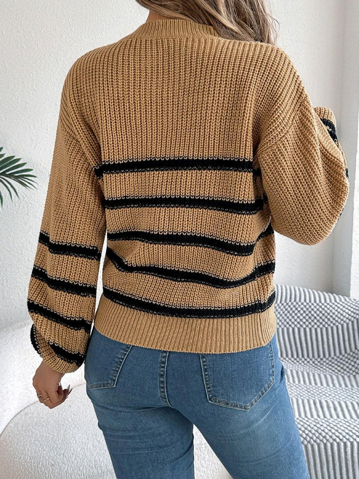 Striped Round Neck Long Sleeve Sweater - JOWLILI