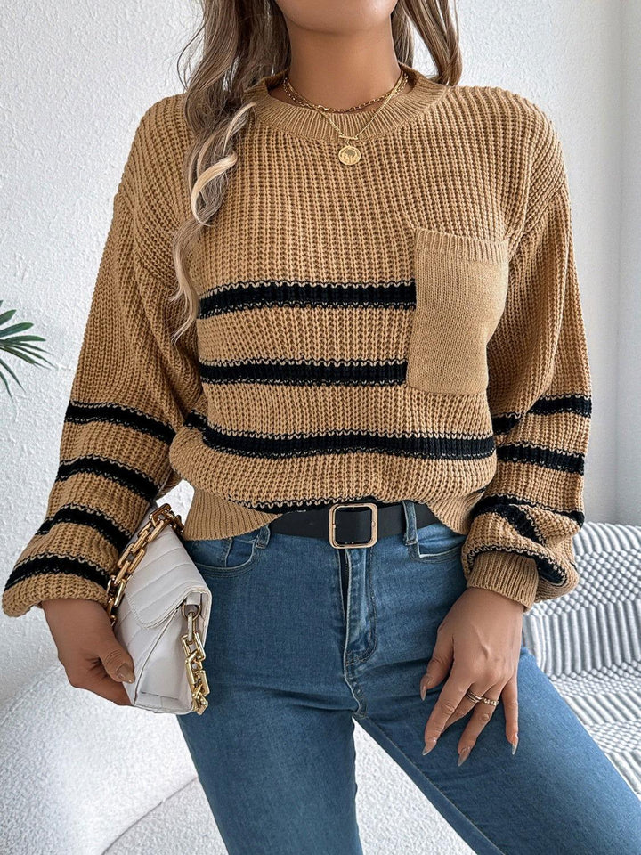 Striped Round Neck Long Sleeve Sweater - JOWLILI