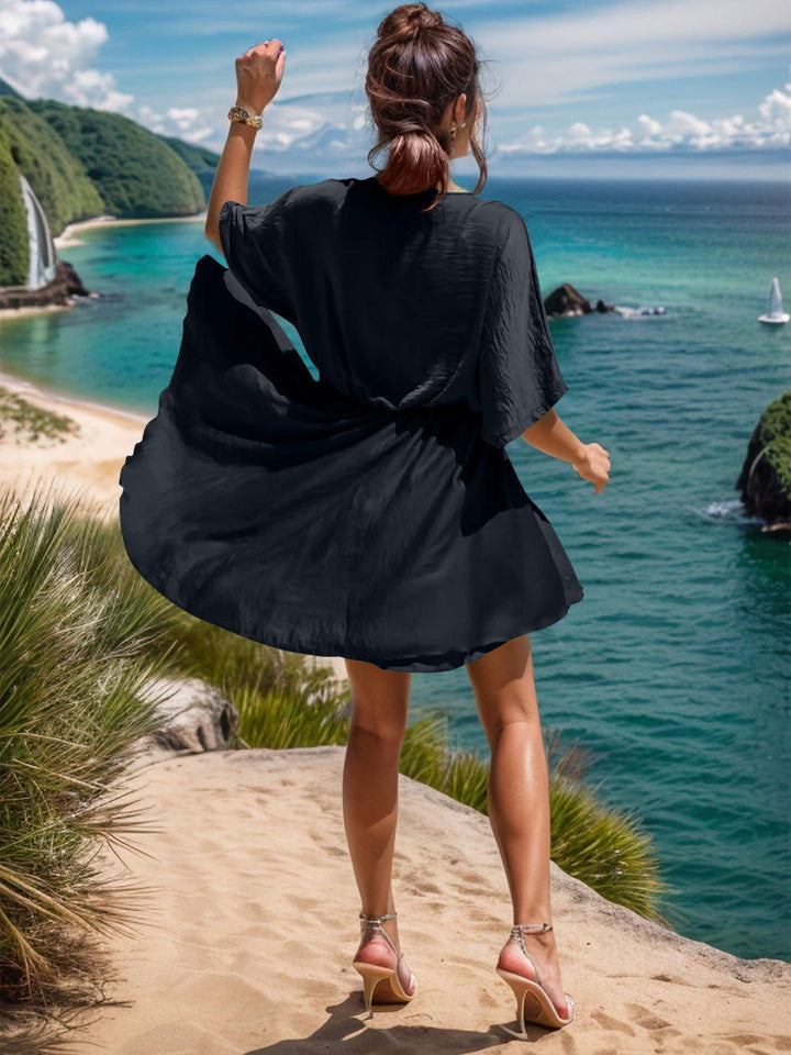Surplice Half Sleeve Mini Dress - JOWLILI