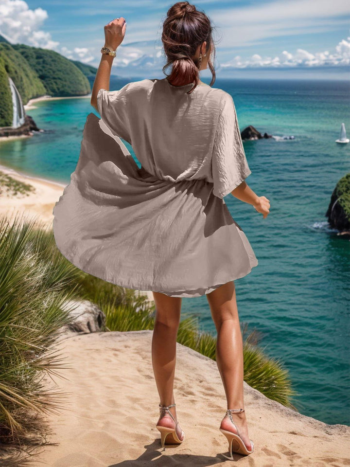 Surplice Half Sleeve Mini Dress - JOWLILI