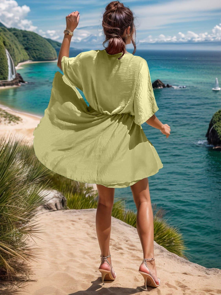 Surplice Half Sleeve Mini Dress - JOWLILI