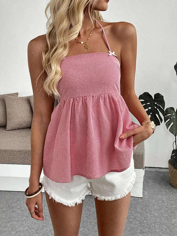 Sweetheart Gingham Halter Cami Top - JOWLILI
