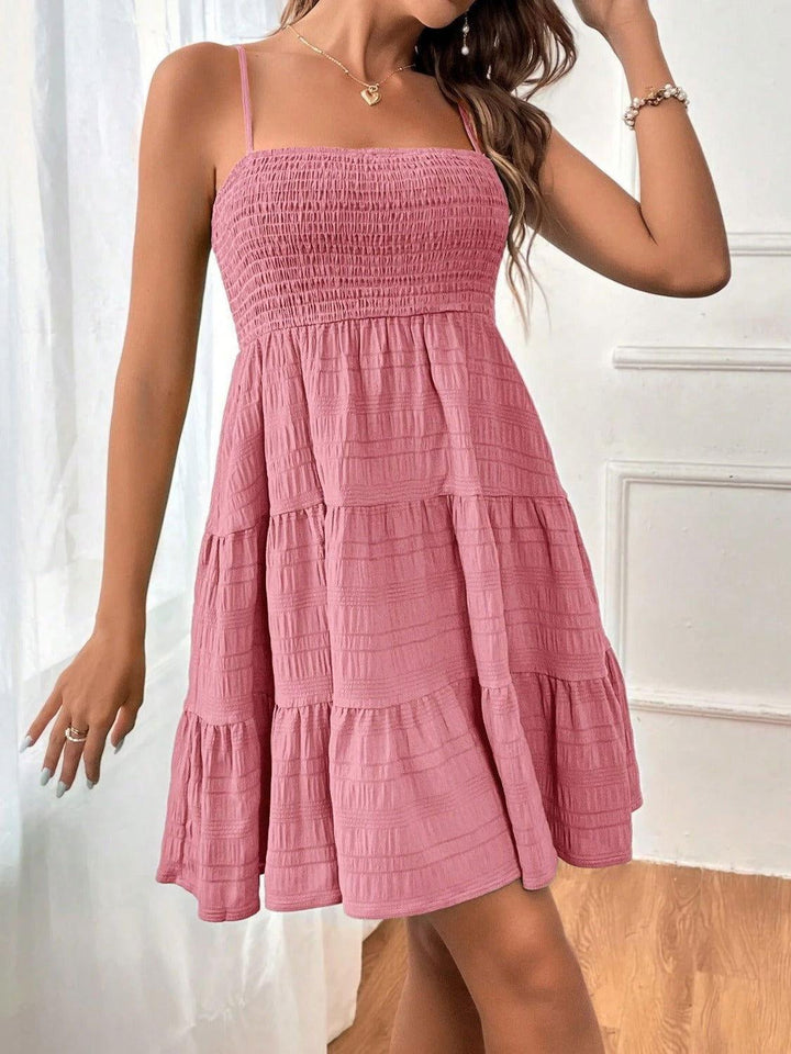 Tiered Smocked Square Neck Cami Dress - JOWLILI