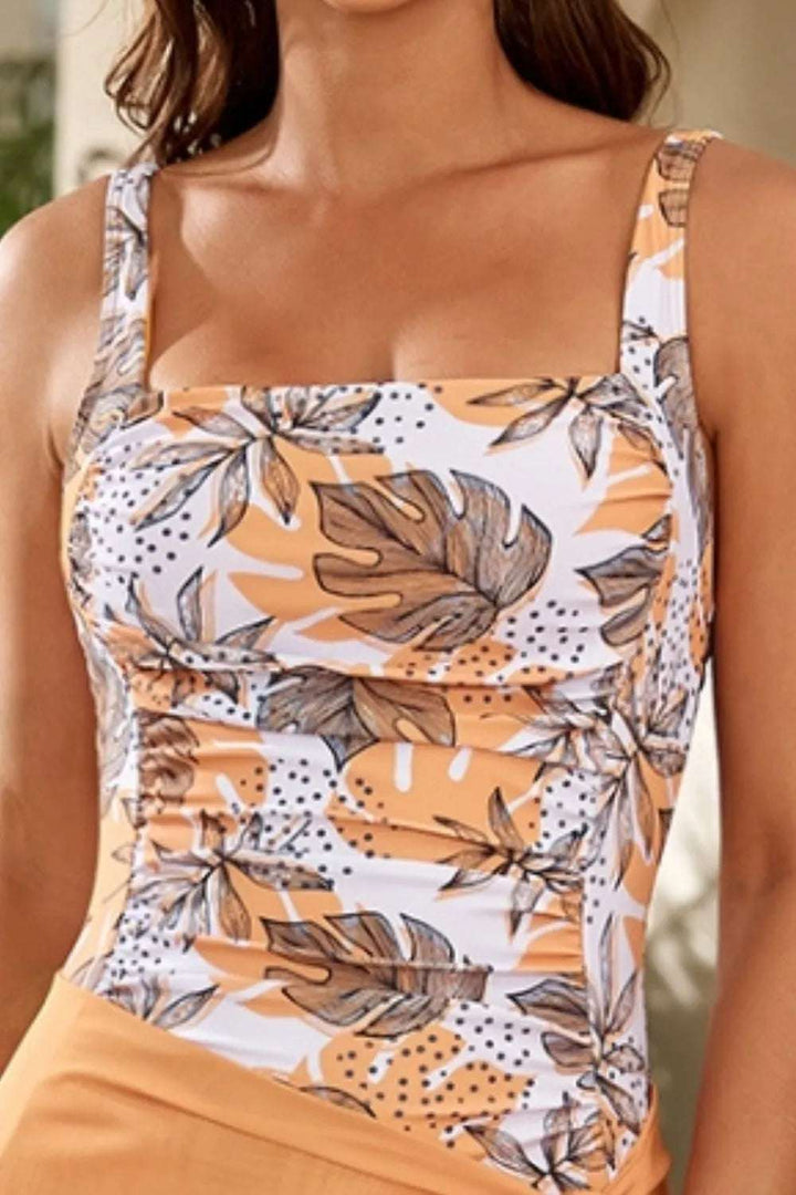 Tropical Bloom Ruched One-Piece Swimsuit - JOWLILI