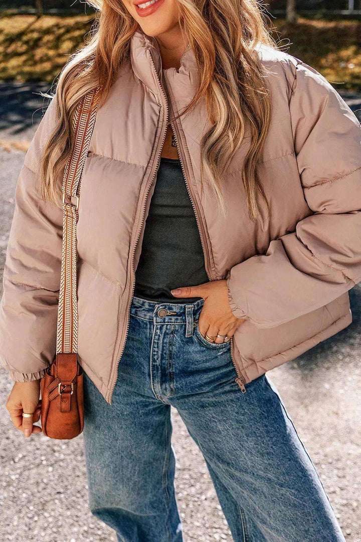 Turtleneck Zip Up Long Sleeve Winter Coat - JOWLILI