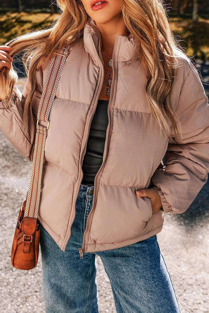 Turtleneck Zip Up Long Sleeve Winter Coat - JOWLILI