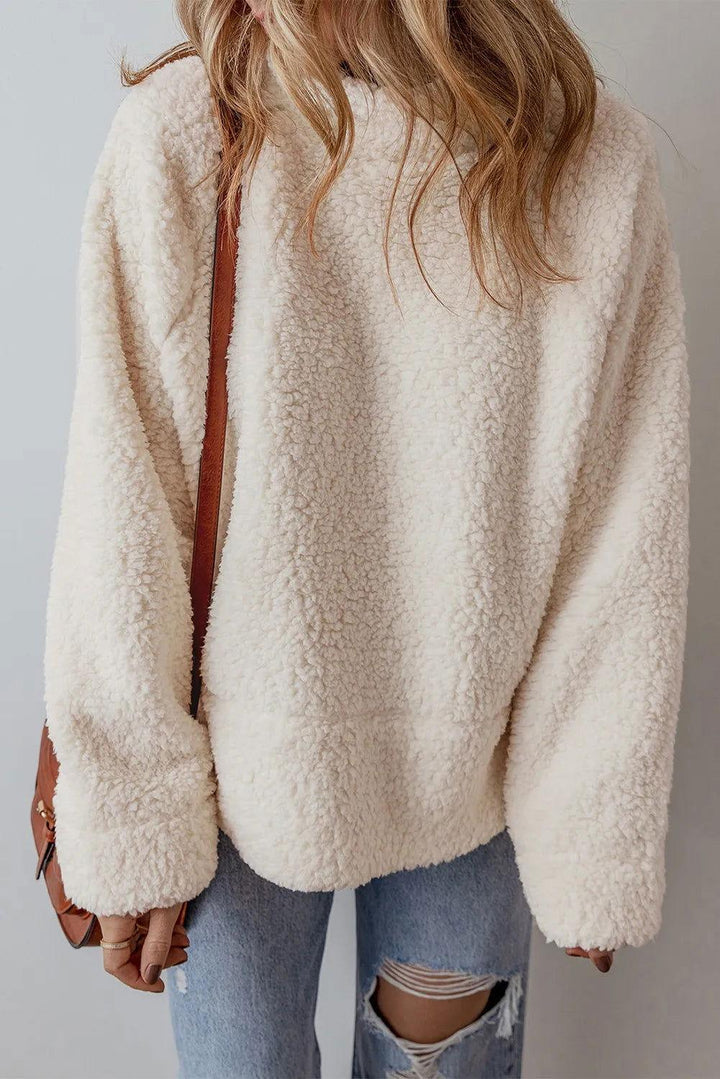 Turtleneck Long Sleeve Slit Fleece Sweatshirt - JOWLILI