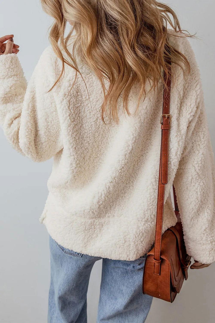 Turtleneck Long Sleeve Slit Fleece Sweatshirt - JOWLILI