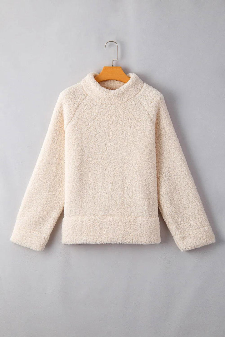 Turtleneck Long Sleeve Slit Fleece Sweatshirt - JOWLILI